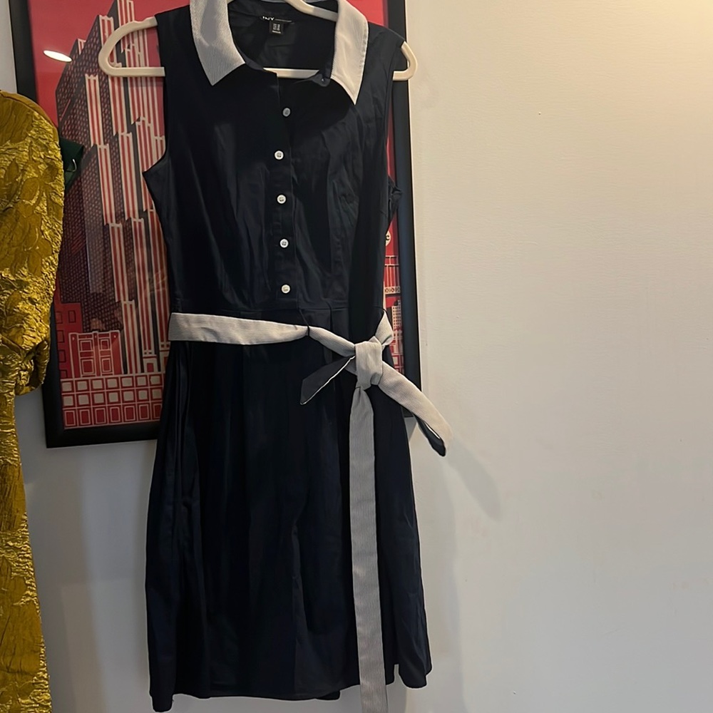 Navy Blue Button Up Sailing Dress with reversible belt and Pockets! 🌈